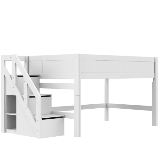 Halbhohes Kinderbett 120cm breit mit Treppe von LIFETIME - weiß 
