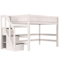 Mittelhohes Kinderbett 120cm breit mit Treppe von LIFETIME - whitewash