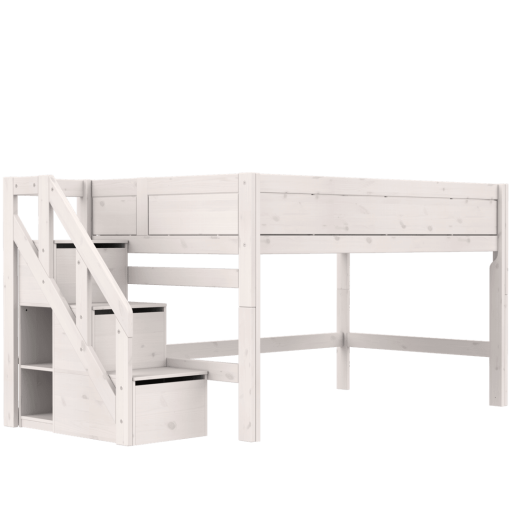 Halbhohes Kinderbett 120cm breit mit Treppe von LIFETIME - whitewash