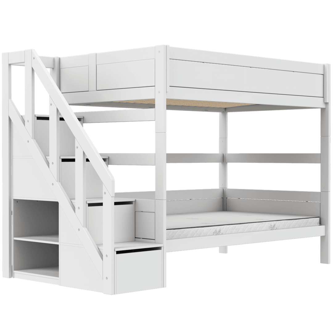 Lifetime Etagenbett für Kinder 120cm breit mit Treppe - weiß lackiert